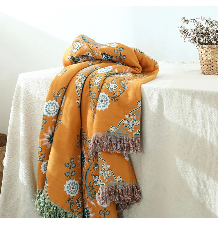 Bohemian Vintage Cotton Tassel Throw – Stylish & Cozy Accent for Couch or Bed
