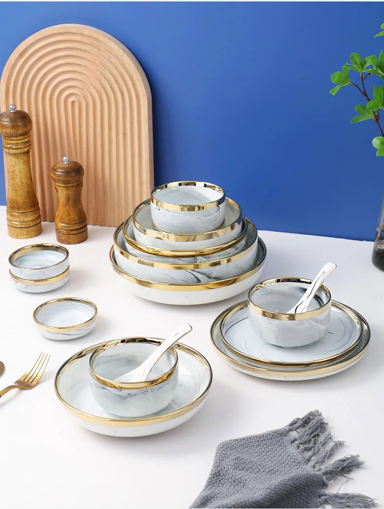 Luxury Blue & White Dinnerware Sets with Double-Sided Gilt Rims – Timeless Elegance WHIMSICAL HOME OF CREATIONS