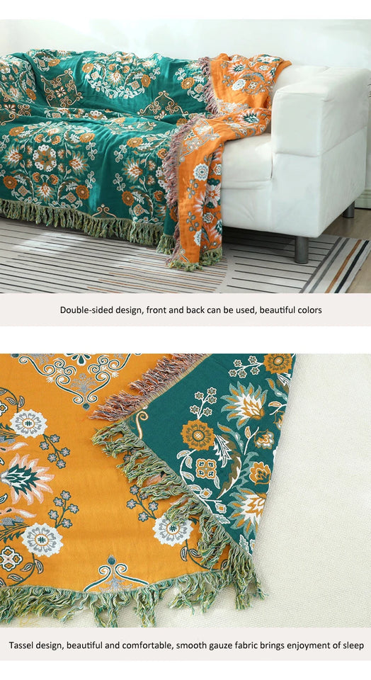 Bohemian Vintage Cotton Tassel Throw – Stylish & Cozy Accent for Couch or Bed
