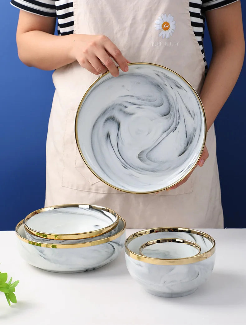 Luxury Blue & White Dinnerware Sets with Double-Sided Gilt Rims – Timeless Elegance WHIMSICAL HOME OF CREATIONS