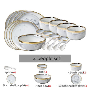 Luxury Blue & White Dinnerware Sets with Double-Sided Gilt Rims – Timeless Elegance