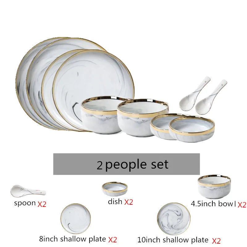 Luxury Blue & White Dinnerware Sets with Double-Sided Gilt Rims – Timeless Elegance