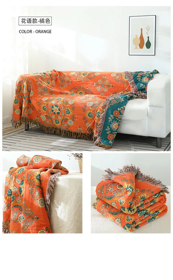 Bohemian Vintage Cotton Tassel Throw – Stylish & Cozy Accent for Couch or Bed
