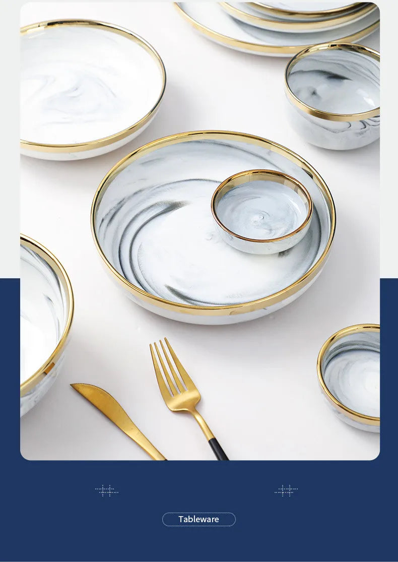 Luxury Blue & White Dinnerware Sets with Double-Sided Gilt Rims – Timeless Elegance WHIMSICAL HOME OF CREATIONS