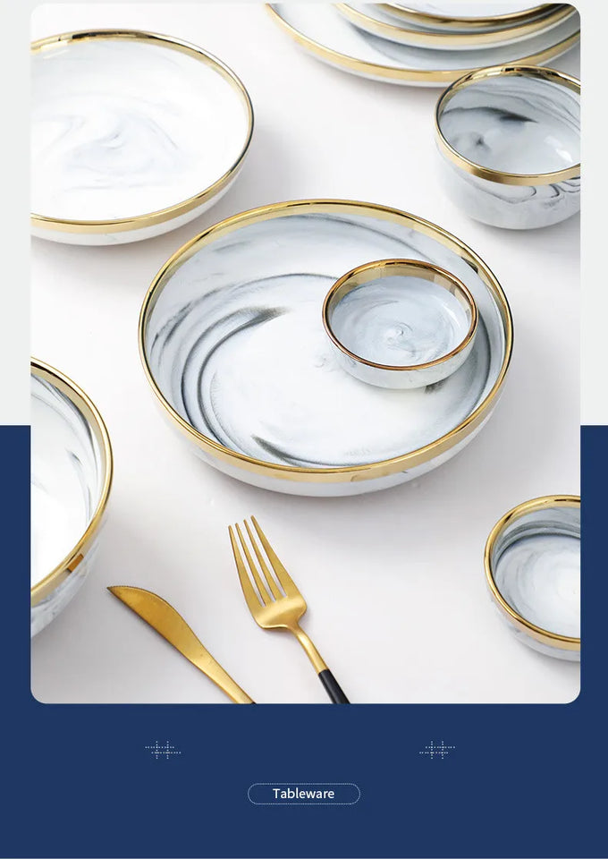 Luxury Blue & White Dinnerware Sets with Double-Sided Gilt Rims – Timeless Elegance
