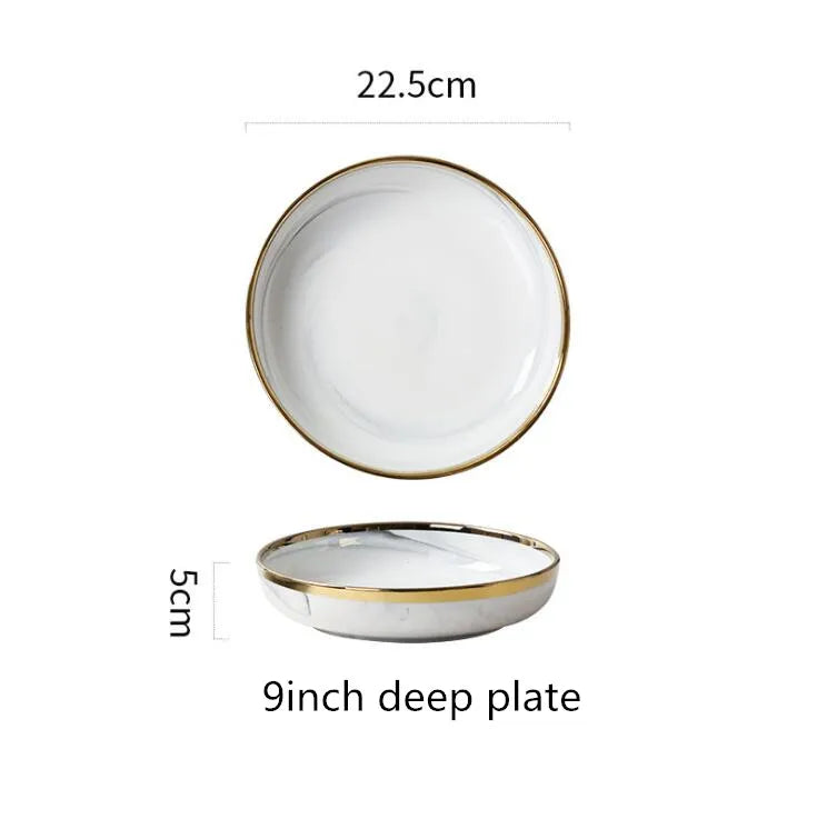 Luxury Blue & White Dinnerware Sets with Double-Sided Gilt Rims – Timeless Elegance