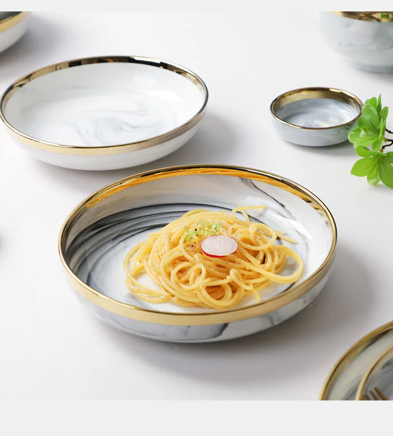 Luxury Blue & White Dinnerware Sets with Double-Sided Gilt Rims – Timeless Elegance