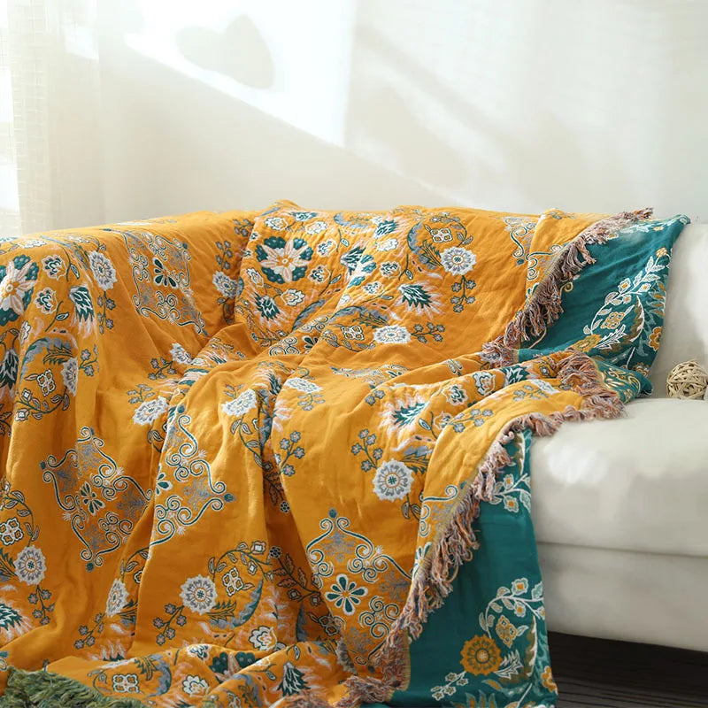 Bohemian Vintage Cotton Tassel Throw – Stylish & Cozy Accent for Couch or Bed