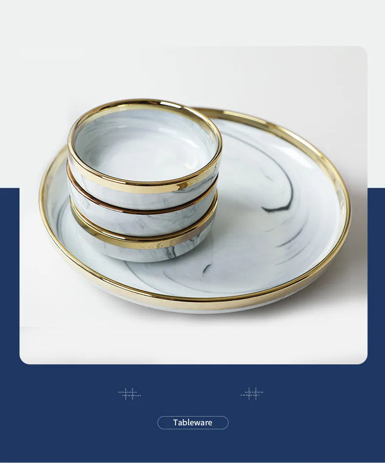 Luxury Blue & White Dinnerware Sets with Double-Sided Gilt Rims – Timeless Elegance