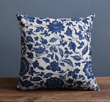 Hamptons Style Vintage Blue Cotton Linen Pillow Covers