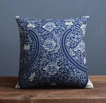 Hamptons Style Vintage Blue Cotton Linen Pillow Covers