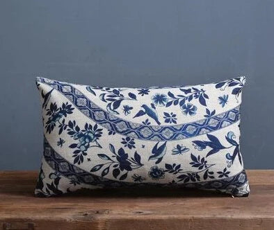 Hamptons Style Vintage Blue Cotton Linen Pillow Covers