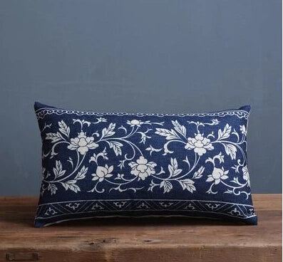 Hamptons Style Vintage Blue Cotton Linen Pillow Covers