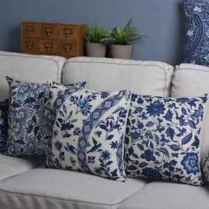 Hamptons Style Vintage Blue Cotton Linen Pillow Covers