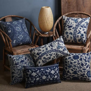 Hamptons Style Vintage Blue Cotton Linen Pillow Covers