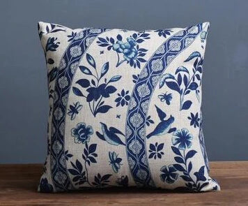 Hamptons Style Vintage Blue Cotton Linen Pillow Covers