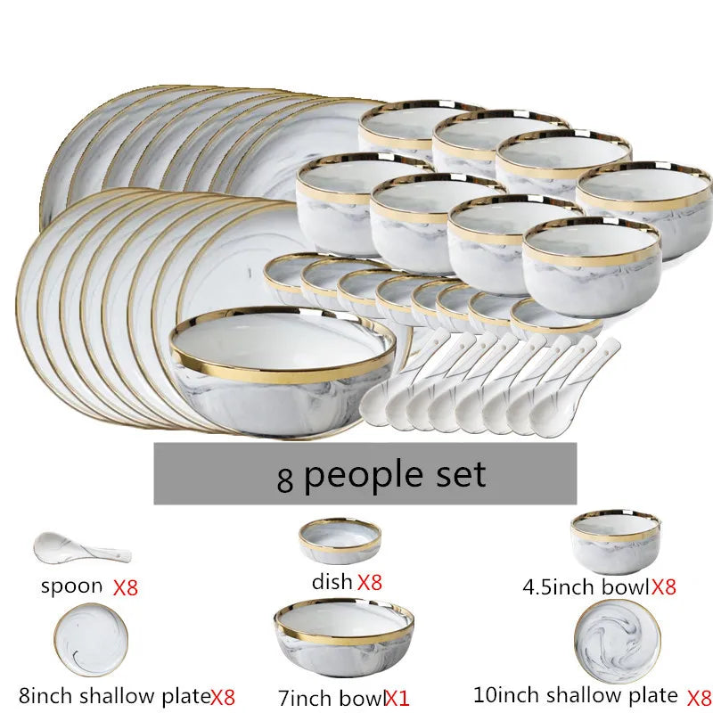 Luxury Blue & White Dinnerware Sets with Double-Sided Gilt Rims – Timeless Elegance