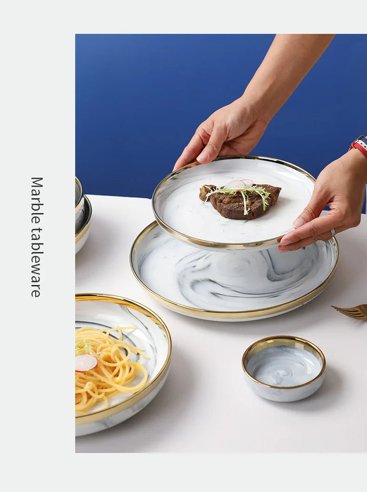 Luxury Blue & White Dinnerware Sets with Double-Sided Gilt Rims – Timeless Elegance