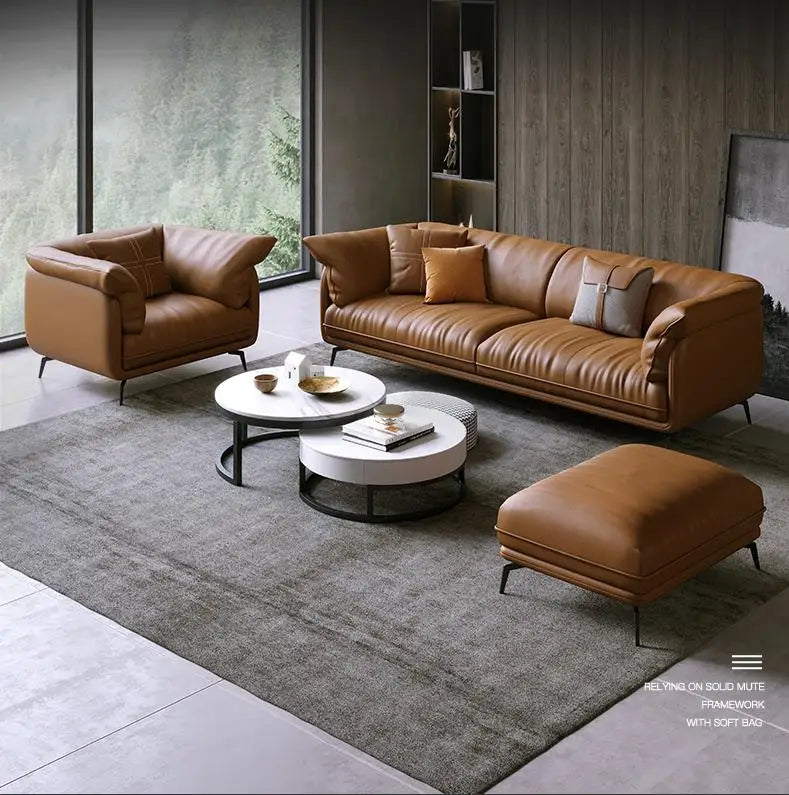 Luxe Leather Statement Sofa – Timeless Elegance and comfort in Every Detail
