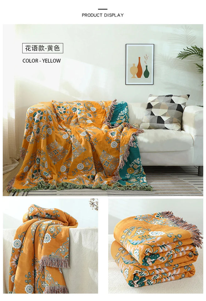 Bohemian Vintage Cotton Tassel Throw – Stylish & Cozy Accent for Couch or Bed