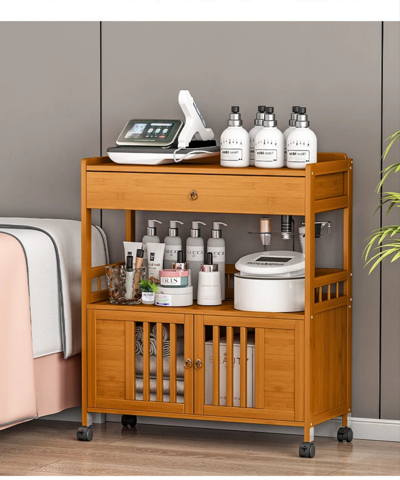 Eco-Friendly Bamboo Storage Cabinet – Natural & Greyish Blue