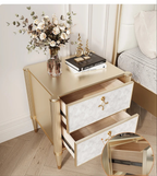 Hollywood Regency Art Deco Revival-nagtafeltjie – Luukse satynlakafwerking met goue lintstrikhandvatsels