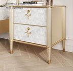 Hollywood Regency Art Deco Revival-nagtafeltjie – Luukse satynlakafwerking met goue lintstrikhandvatsels