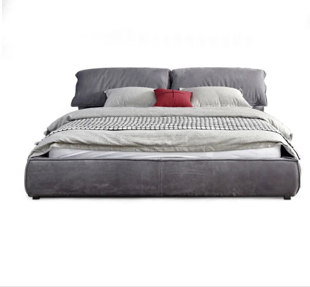 Luukse Moderne Minimalistiese Gestoffeerde Bed – Massiewe Houtplatform met Houtskool Fluweel en Wolksagte Gestoffeerde Stoffering