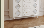 Luxury French Retro Sideboard Buffet Cabinet – Handcrafted Solid Wood with Begonia Glass & Designer Fretwork