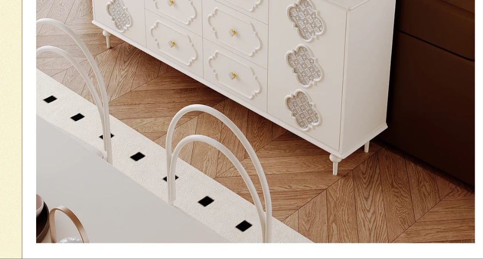 Luxury French Retro Sideboard Buffet Cabinet – Handcrafted Solid Wood with Begonia Glass & Designer Fretwork