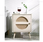 Scandinavian Cane Webbing Bedside Table – Modern Nordic Nightstand in Natural Wood Finish WHIMSICAL HOME OF CREATIONS