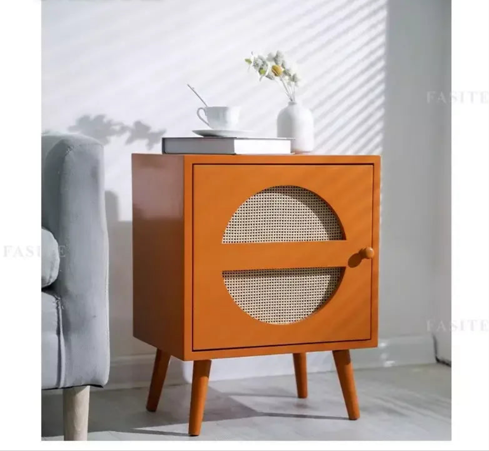 Scandinavian Cane Webbing Bedside Table – Modern Nordic Nightstand in Natural Wood Finish WHIMSICAL HOME OF CREATIONS