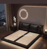 Truffle Brown Floating Modern Retro Genuine Leather Bed with Storage & Nightstands(Floats 15cm from ground)