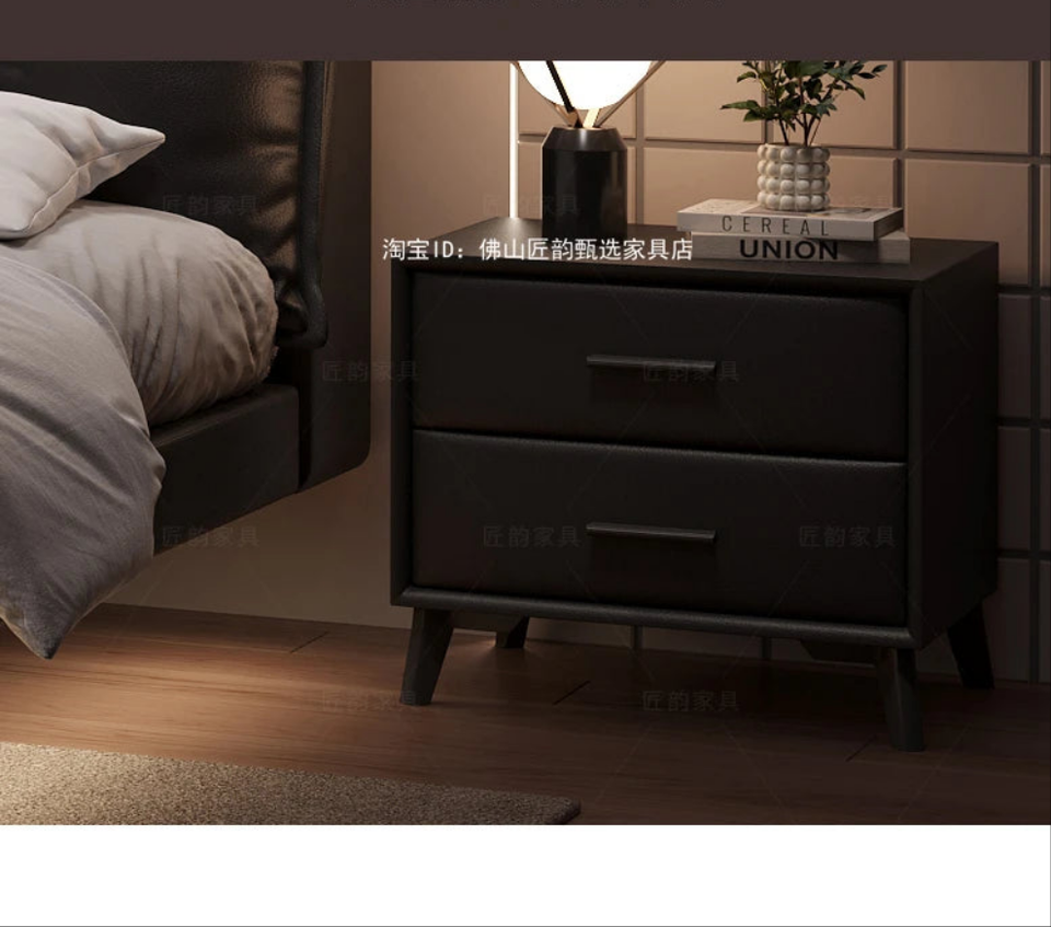 Truffle Brown Floating Modern Retro Genuine Leather Bed with Storage & Nightstands(Floats 15cm from ground)