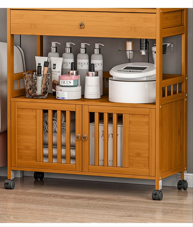 Eco-Friendly Bamboo Storage Cabinet – Natural & Greyish Blue