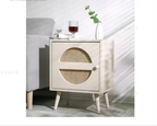 Scandinavian Cane Webbing Bedside Table – Modern Nordic Nightstand in Natural Wood Finish WHIMSICAL HOME OF CREATIONS