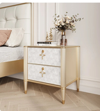 Hollywood Regency Art Deco Revival-nagtafeltjie – Luukse satynlakafwerking met goue lintstrikhandvatsels