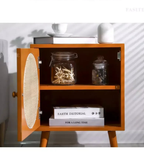 Scandinavian Cane Webbing Bedside Table – Modern Nordic Nightstand in Natural Wood Finish WHIMSICAL HOME OF CREATIONS