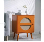 Scandinavian Cane Webbing Bedside Table – Modern Nordic Nightstand in Natural Wood Finish WHIMSICAL HOME OF CREATIONS