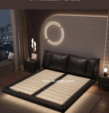 Truffle Brown Floating Modern Retro Genuine Leather Bed with Storage & Nightstands(Floats 15cm from ground)