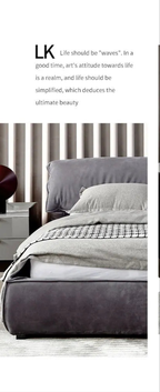 Luukse Moderne Minimalistiese Gestoffeerde Bed – Massiewe Houtplatform met Houtskool Fluweel en Wolksagte Gestoffeerde Stoffering