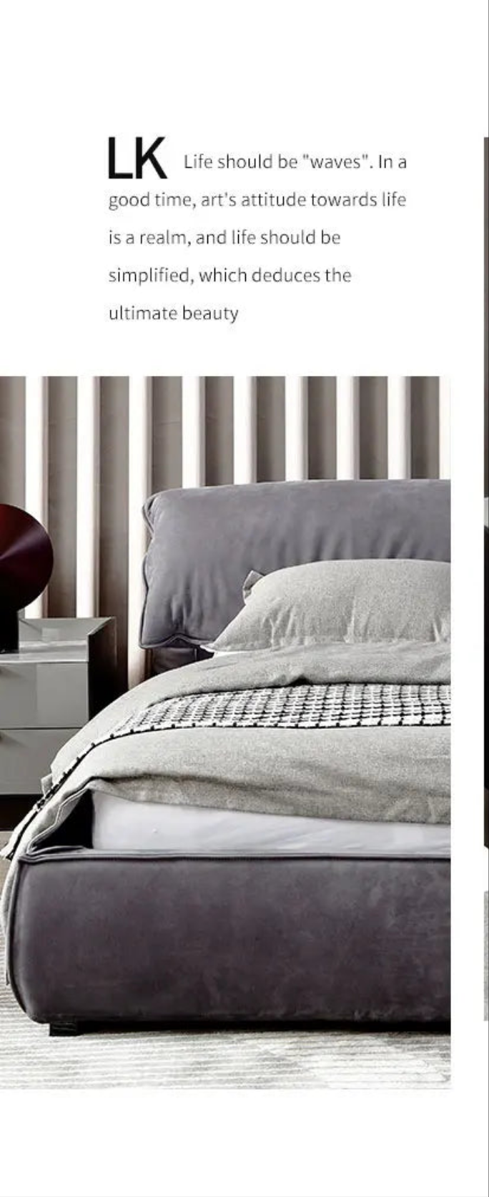 Luukse Moderne Minimalistiese Gestoffeerde Bed – Massiewe Houtplatform met Houtskool Fluweel en Wolksagte Gestoffeerde Stoffering