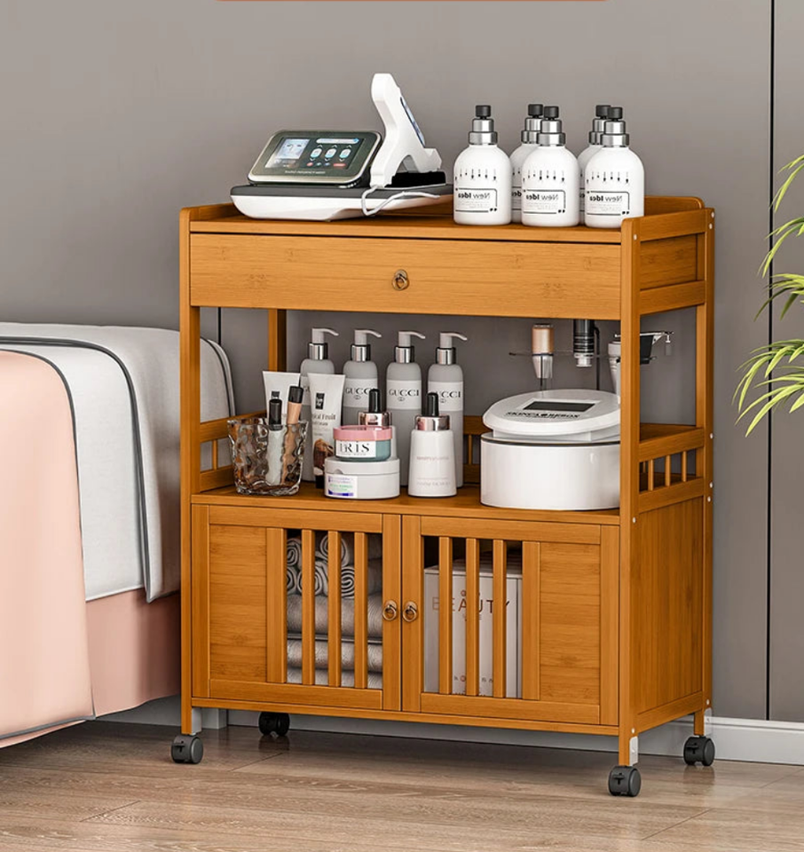 Eco-Friendly Bamboo Storage Cabinet – Natural & Greyish Blue