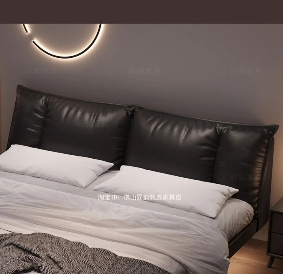 Truffle Brown Floating Modern Retro Genuine Leather Bed with Storage & Nightstands(Floats 15cm from ground)