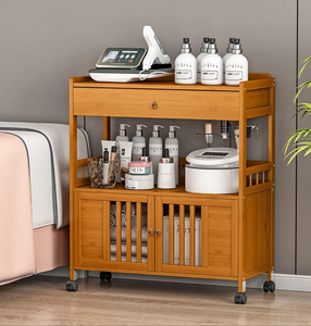 Eco-Friendly Bamboo Storage Cabinet – Natural & Greyish Blue