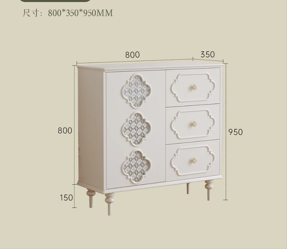 Luxury French Retro Sideboard Buffet Cabinet – Handcrafted Solid Wood with Begonia Glass & Designer Fretwork
