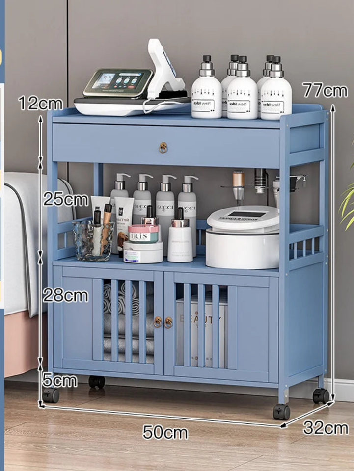 Eco-Friendly Bamboo Storage Cabinet – Natural & Greyish Blue