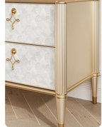 Hollywood Regency Art Deco Revival-nagtafeltjie – Luukse satynlakafwerking met goue lintstrikhandvatsels