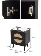 Scandinavian Cane Webbing Bedside Table – Modern Nordic Nightstand in Natural Wood Finish WHIMSICAL HOME OF CREATIONS