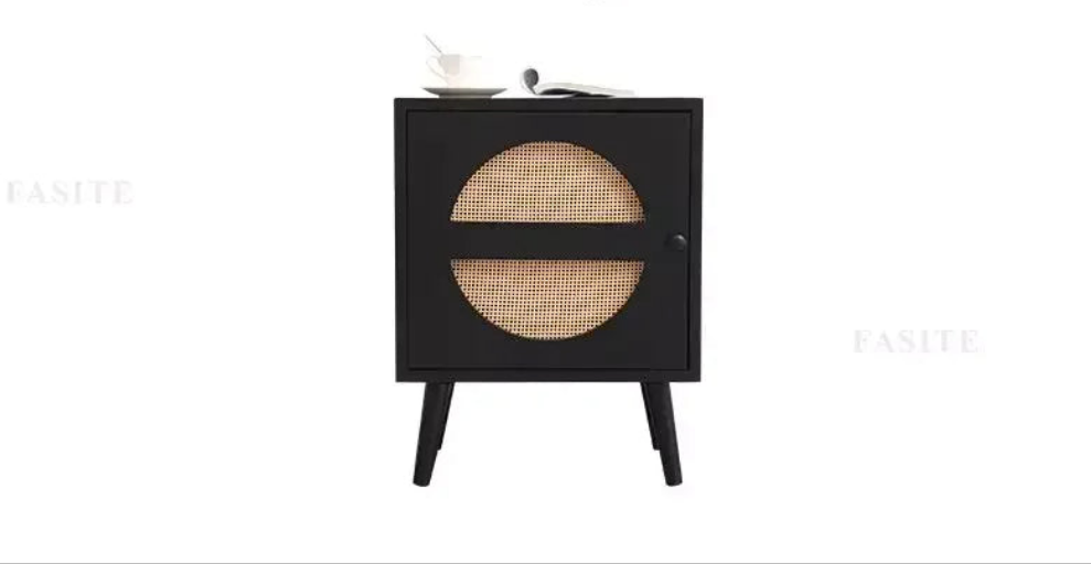 Scandinavian Cane Webbing Bedside Table – Modern Nordic Nightstand in Natural Wood Finish WHIMSICAL HOME OF CREATIONS